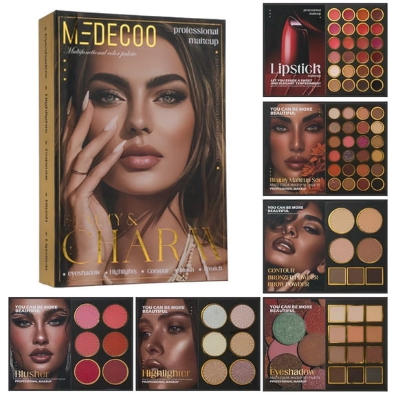 All-in-One Makeup Palette Book, Ideal Holiday & Anniversary Gift for Women. 24 Eyeshadows, 24 Lip Colors, 12 Shadows, 6 Highlighters, 6 Blushes, 7 Contours, Complete Beauty Kit