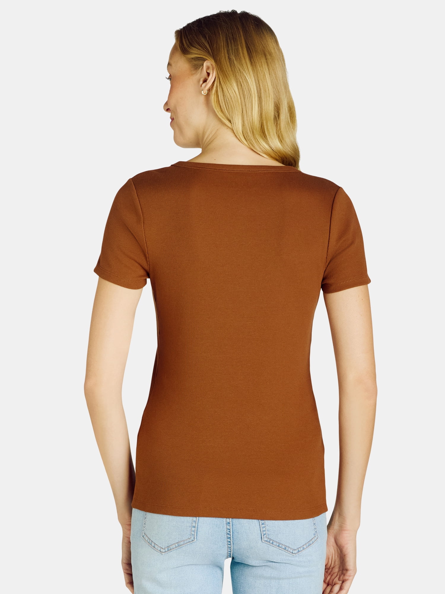 Time and Tru Women’s Rib Crewneck Tee with Short Sleeves, Sizes XS-XXXL