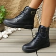 thumbnail image 4 of Dark Blue Women'S Leather Lace-Up Boots With Buckle Accent Low Heel For Autumn Winter Comfortable Use, 4 of 9