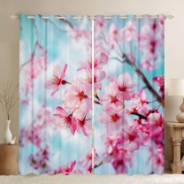 Feelyou 3D Japanese Blossoms Black Out Curtains for Female, Blue Pink Curtains Pack of 2 (42x63 Each), Dreamy Flower Floral Bedroom Curtains, Curtains and Drapes Room Decor