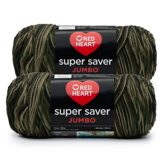 Red Heart Super Saver Jumbo #4 Worsted Acrylic Yarn, Camouflage 10oz/283g 482 Yards (2 Pack)