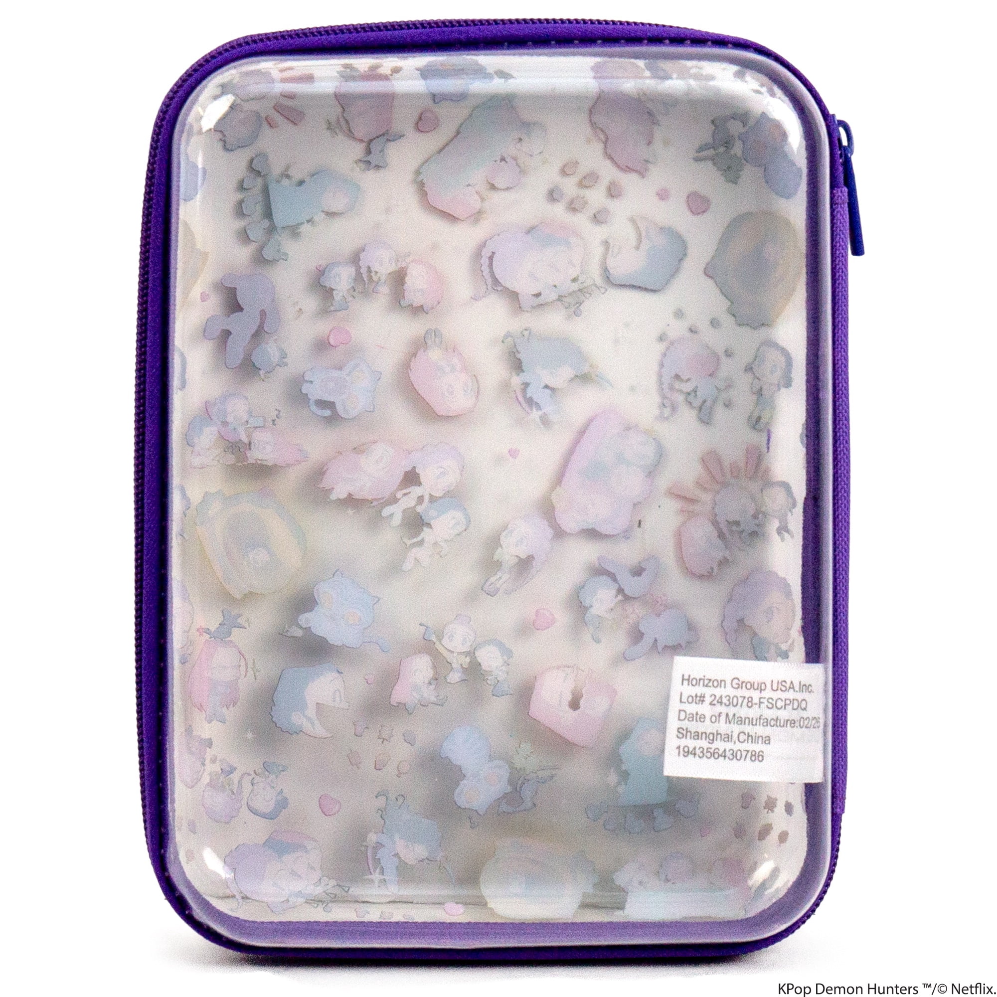 Netflix KPop Demon Hunters Chibi-Style Clear Pvc Pencil Case with Purple Trim