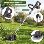 Electric Cordless Weed-Eater, 4.0Ah Cordless Weed Wacker String Trimmer, 24V Grass Trimmer with 2 Battery, Charger Included