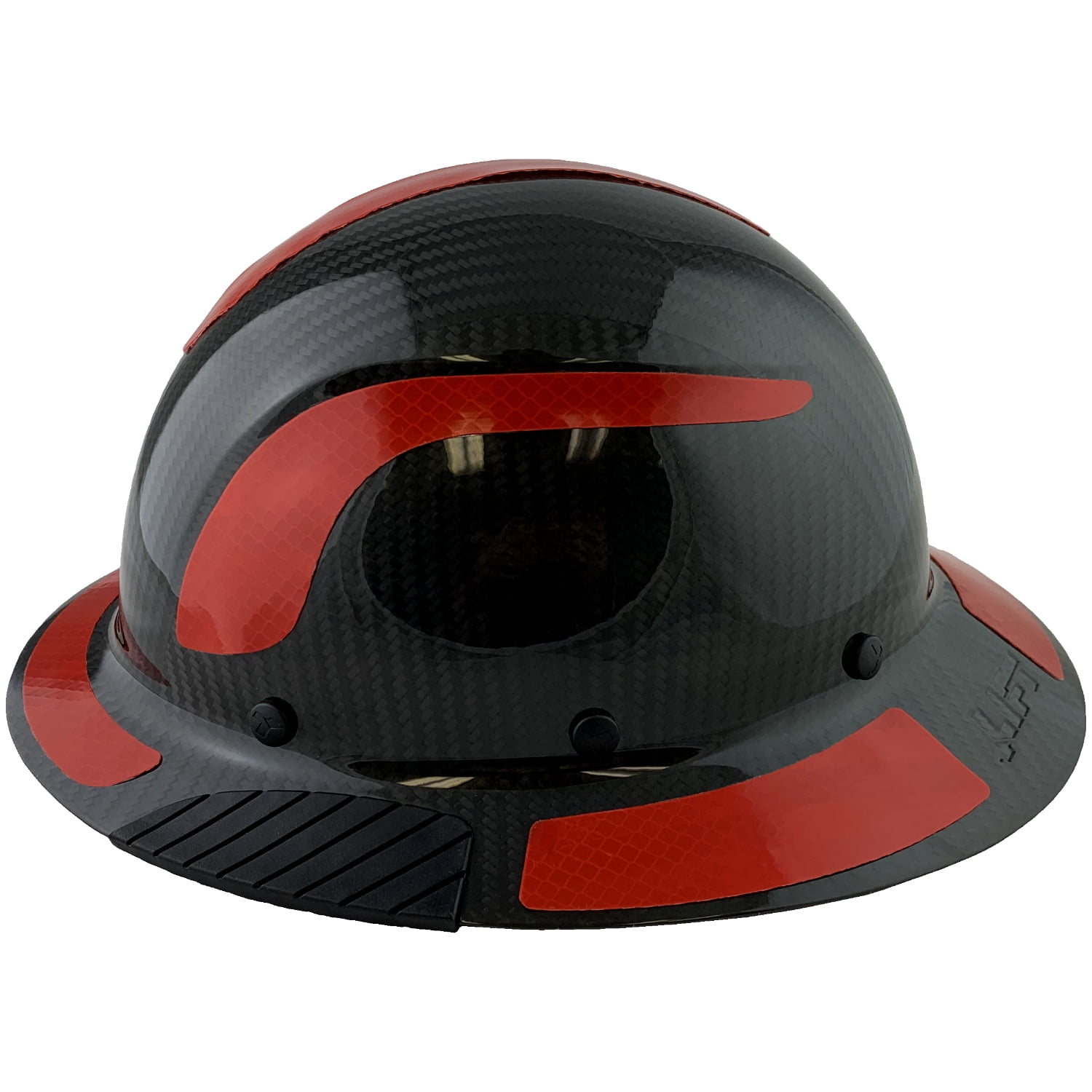 Lift Safety Helmet -  Actual Carbon Fiber Full Brim Hard Hat - Glossy Black with Red Reflective Decals with Hard Hat Tote Bag