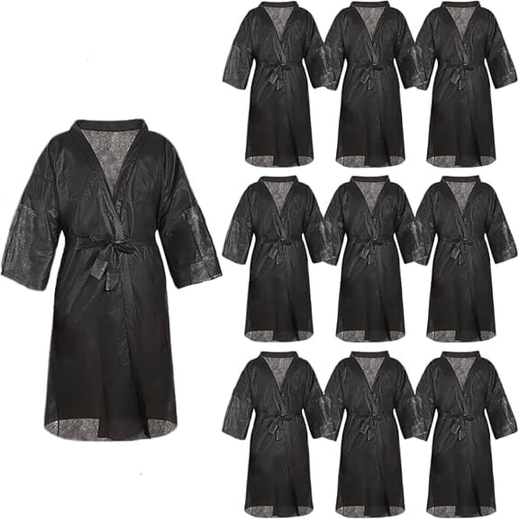 10Pcs Disposable Thin Non-Woven Kimono Robes, Single-Use Lightweight Paper-Like Texture Spa Bathrobe, Waterproof Breathable Disposable Client Gown for Massage Salon Sauna 100x68cm ET1748