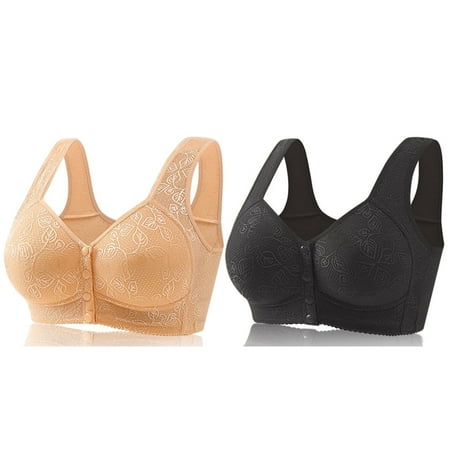 Black of Friday Deals!Clearance Staron 2PC Daisy Bras for Older Women Wireless No Underwire Bras Comfortable Comfort Bras Stretch Comfy Bra Full Support Bras