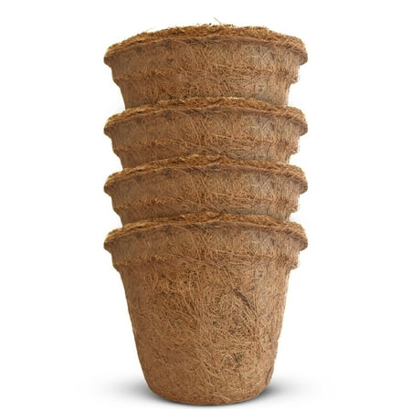 Palm Naki 5  Coconut Coir Round Plant Pots Set of 4 - Coco Coir Plant Pots  Pots for Plants  Flower Pots  Small Plant Pots  Plant Pots Outdoor  Small Flower Pots