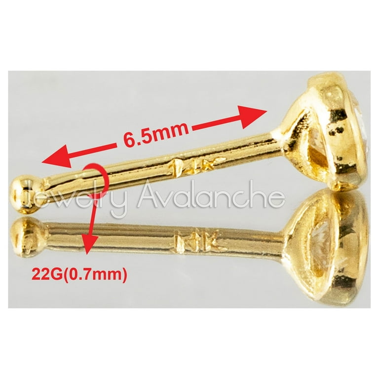 Solid 14K Yellow Gold Ball-end Stud Bezel Set 3mm Amethyst 22G