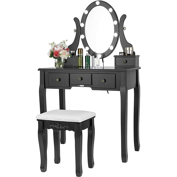 Makeup Vanity Set With 10 Led Bulbs Dressing Table Walmart Com Walmart Com
