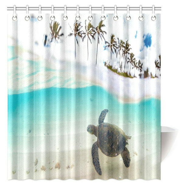 Mypop Ocean Decor Shower Curtain Set, Turtle Shower Curtains Bath Accessory Sets