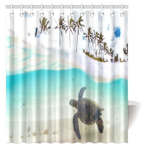 Mypop Ocean Decor Shower Curtain Set Sea Turtle Swims In The Tropical Underwater World Fabric Bathroom With Hooks 66 X 72 Inches Com Mypop Ocean Decor Shower Curtain Set, Turtle Shower Curtains Bath Accessory Sets