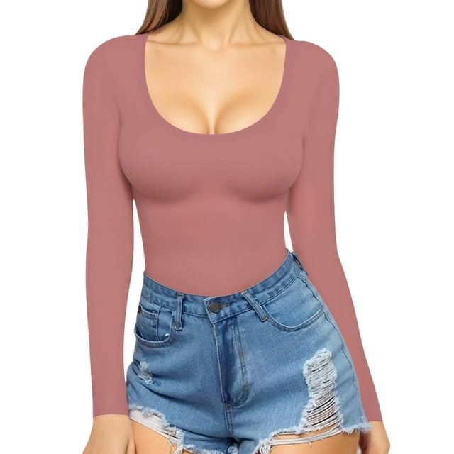 T-shirt Tunique pour Femmes à Encolure Dégagée, Manches Longues, Coupe Ajustée, Tee Rouge G