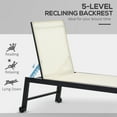 thumbnail image 5 of Outdoor Chaise Lounge with Wheels, Five Position Recliner for Sunbathing, Suntanning, Steel Frame, Breathable Fabric for Beach, Yard, Patio, Cream White, 5 of 7