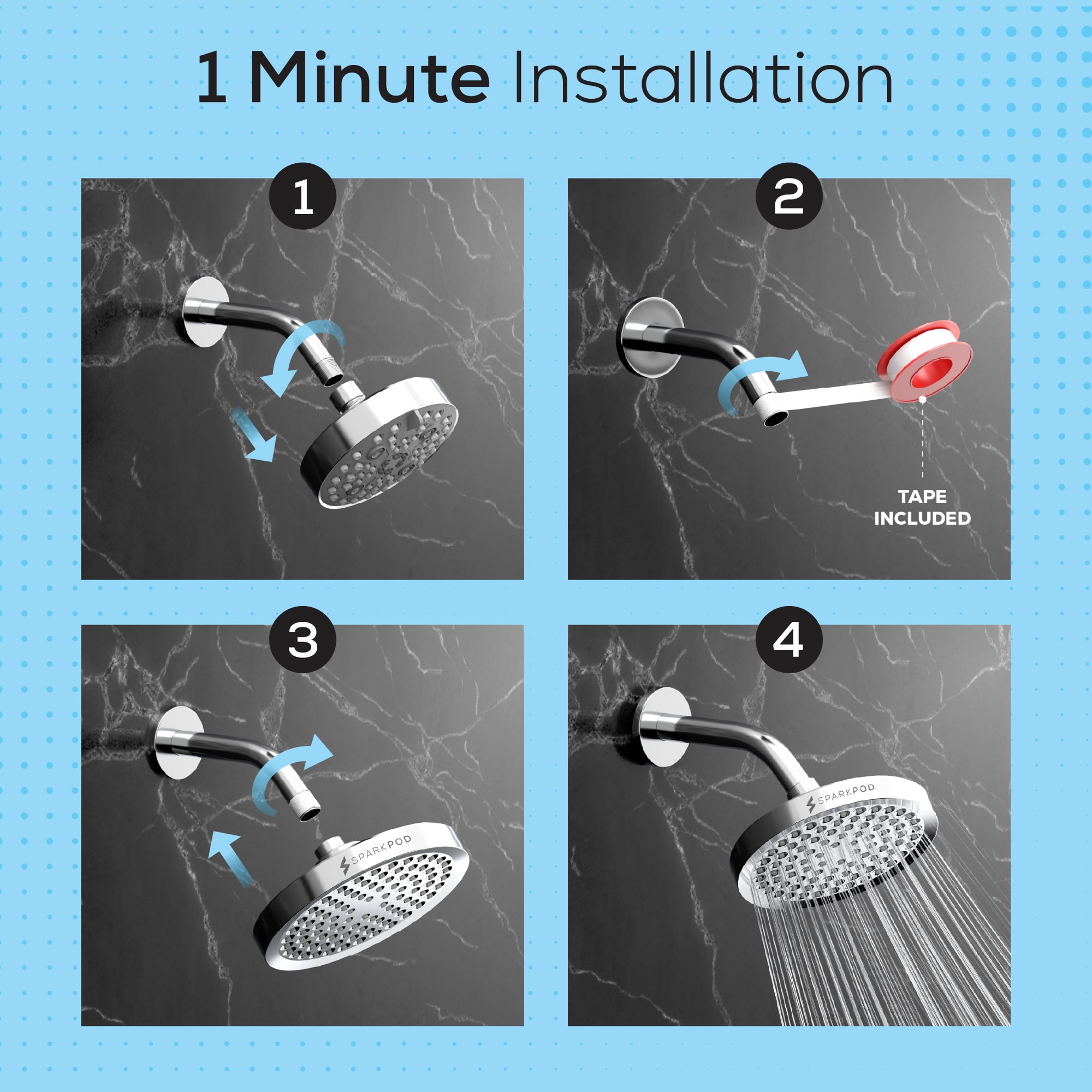 SparkPod 6 Inch Chrome High Pressure Rainfall Showerhead photo 4