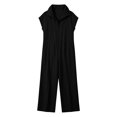 thumbnail image 4 of Women's Lightweight Stand Collar Zip Up Jumpsuits Short Sleeve Baggy Wide Leg Palazzo Rompers with Pockets Daily Casual Overalls Black, 4 of 6
