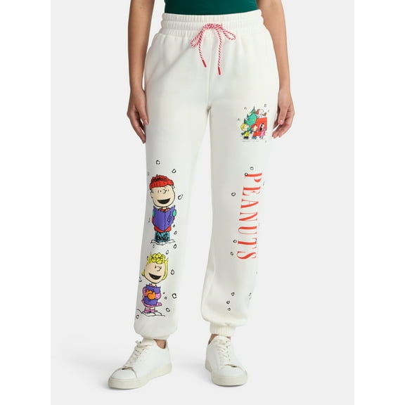 Peanuts Women's Holiday Graphic Jogger Pants with Drawstring Waist, Sizes XXS–2XL