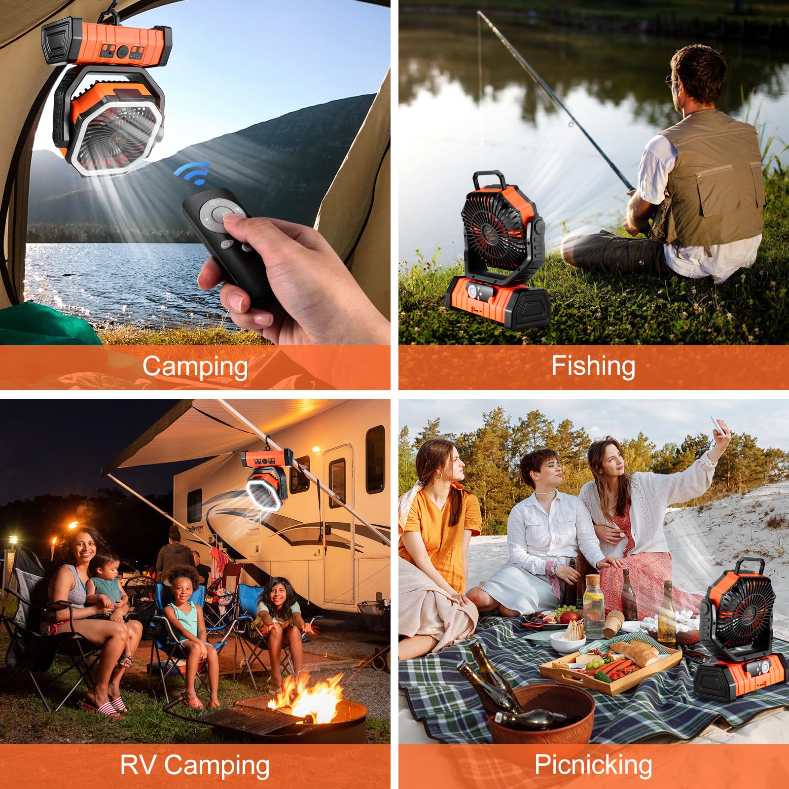 DREAMfair 20000mAh Camping Fan with LED Lantern, Rechargeable Battery Remote Hook, Portable Tent Fan with Timer, 4 Speeds for Outdoor
