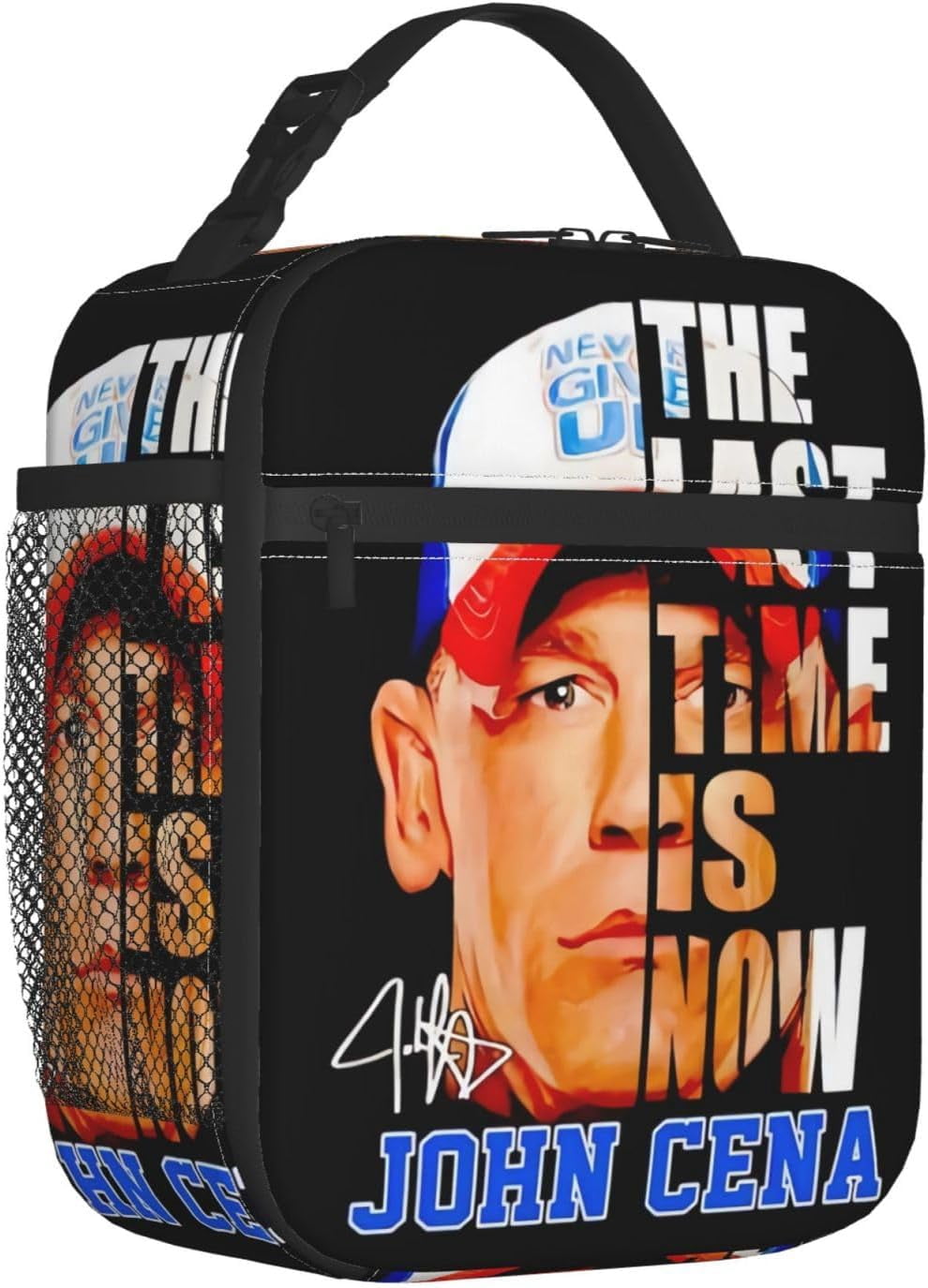 John Boxer Cena Lunch Bag Portable Insulated Lunch Box Large Capacity Tote Bag Zipper Net Pocket 10 L X 4 W X 8 H inches for School Work Camping Travel Black