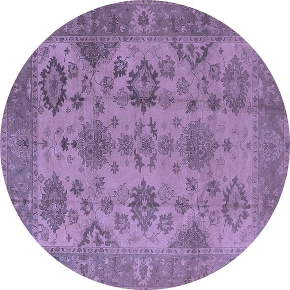 Ahgly Company Machine Washable Indoor Round Oriental Blue Industrial Area Rugs, 5' Round