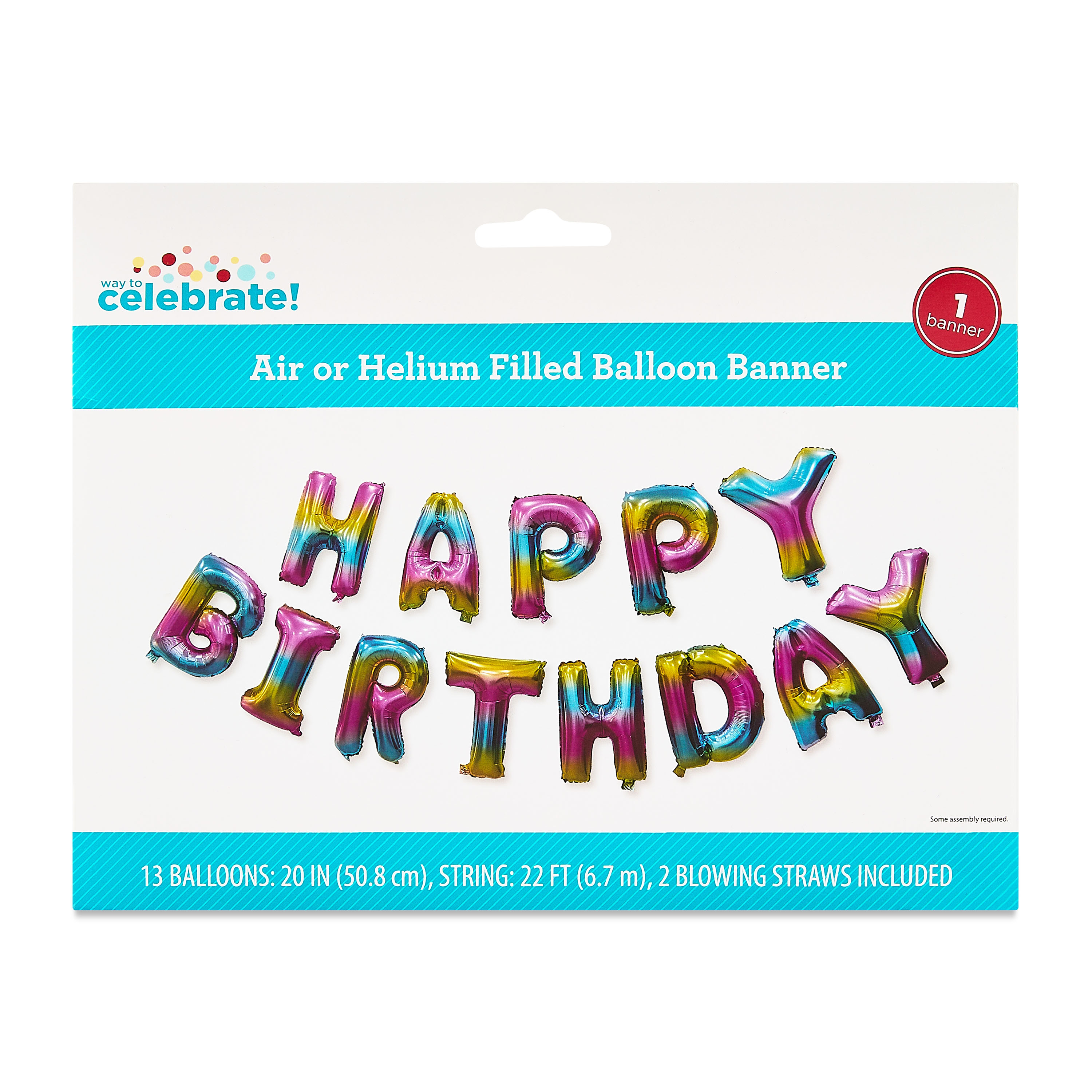 Way To Celebrate Multicolor Happy Birthday Rainbow Foil Balloon Banner photo 5
