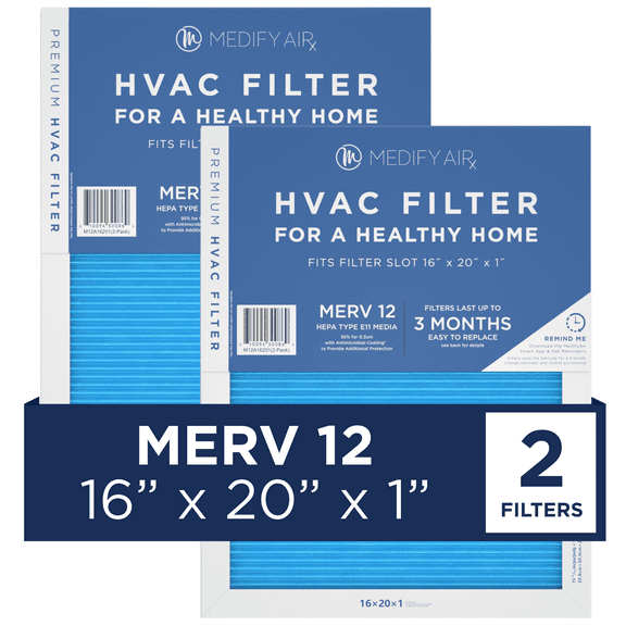 Medify Air 16x20x1 Air Filter, MERV 12 Pleated with HEPA, HVAC Furnace Filter, 2-Pack