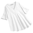 thumbnail image 1 of Pompotops Mode Femme Col en V Été Manches Courtes Blouse T-Shirt Décontracté Poches Solides Hauts, 1 of 3