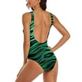 thumbnail image 4 of Tiger Stripe Striped Swimsuit Green Black Lines Swimwear One Piece Surfing Swimsuits Bathing Suits Women Push Up Beach Outfits, 4 of 5