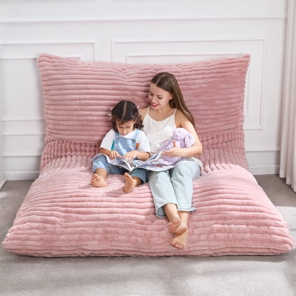 Hobestluk 3 in 1 Convertible Giant Bean Bag Chair, Machine Washable Cover Bean Bag Cushion for Adults, Pink