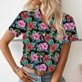 thumbnail image 4 of Cavosen Women Blouses Short Sleeve Front Buttons Collared Hawaiian Tropical Print Summer Tees Pullover Button up Beach Shirts Casual Dressy Resort Vacation Tops Going out 2XL, 4 of 7