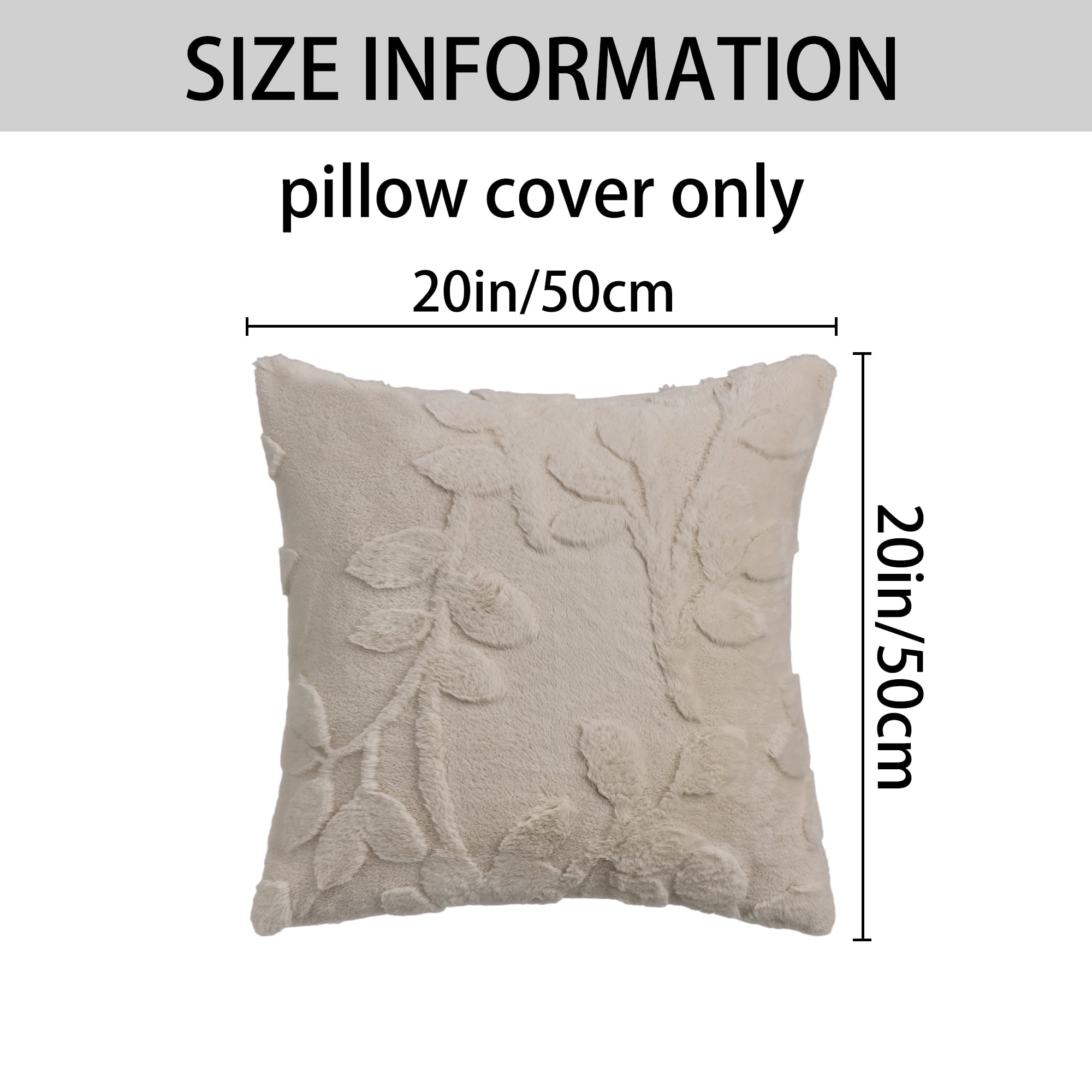 Unique Bargains Pack of 2 Leaf Jacquard Plush Pillow Covers for Bedroom 20" x 20" Khaki