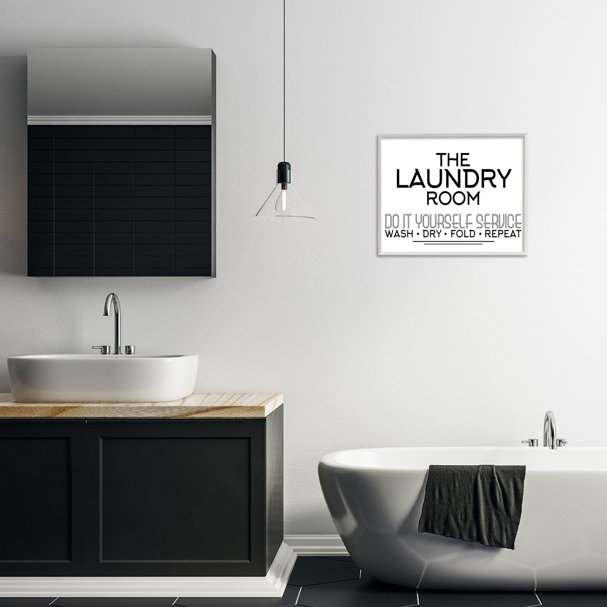 Do It Yourself Laundry Minimal White Framed Giclee Art, design by Kim Allen
