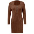 thumbnail image 5 of Fiaer Slimming Sweater Dresses Womens Pocket Quarter Zip Plus Size Scoop Neck Long Sleeve Warm Casual Trendy Solid Ribbing Mini Dress Coffee L, 5 of 6