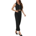 thumbnail image 4 of INSPIRE CHIC Women's Summer V Neck Sleeveless Linen Crop Tank and Wide Leg Pants Casual Two Piece Outfits Set XL Black, 4 of 5