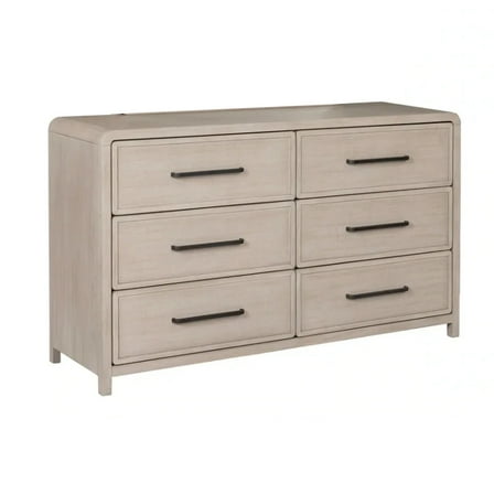 Giva Wide Dresser, 6 Drawers, Natural Oak Beige, Solid Rubberwood