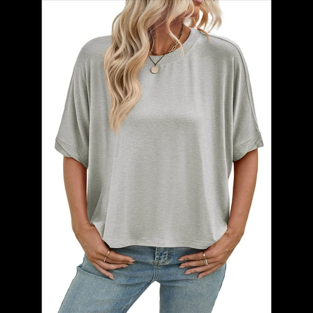 Camisetas de Verano 2025 para Mujer, Camisetas Lisas, Camisetas Holgadas de Gran Tamaño, Camisetas Básicas, Gris , Talla M