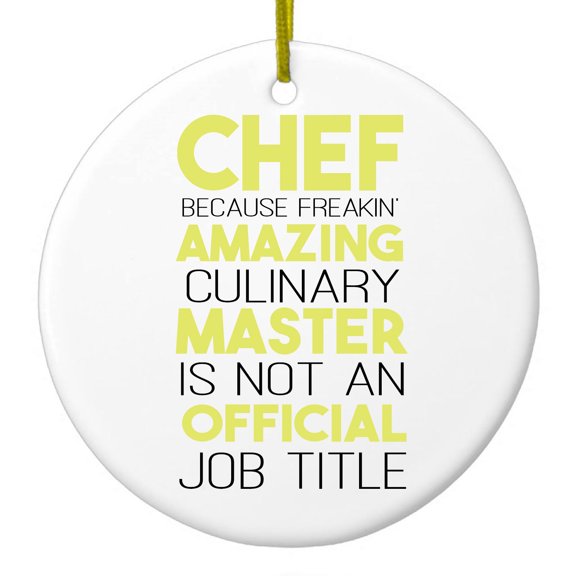 DistinctInk Hanging Ceramic Christmass Tree Ornament with Gold String - Great Gift / Present - 2 3/4 inch diameter - Chef Amazing Culinary Master