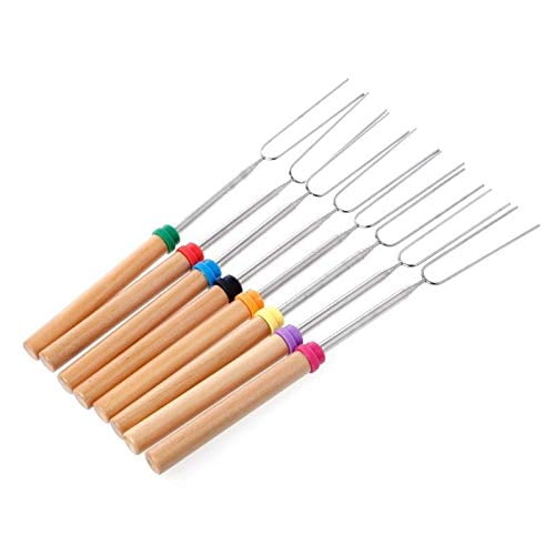 DeWin Tenedores para tostar malvaviscos - Palitos para asar malvaviscos para barbacoa de acero inoxidable (8 piezas)