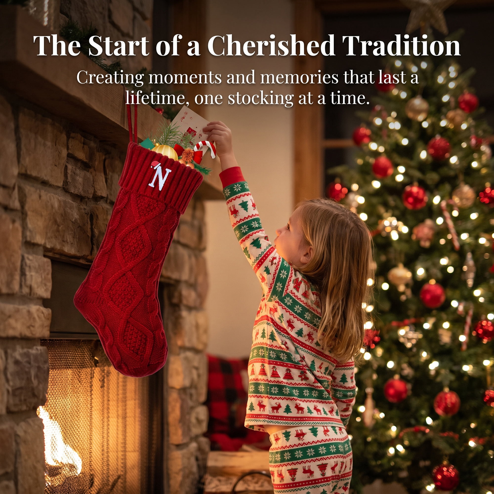 Unique Bargains Canine Bone Christmas Stocking Luxury Puppy Holiday Keepsake Sack Red Letter N 17"