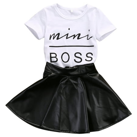 

Fanvereka Girls Clothes Outfits Short Sleeve Letter T-shirt Mini Skirt 2Pcs Suits