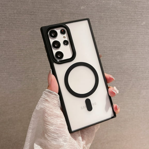 Compatible with Samsung Galaxy S23 Clear Magnetic Case with Camera Protection Shockproof Case-Black