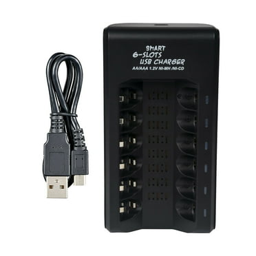 USB Rechargeable 6 Slots Battery Charger for AA AAA Ni-MH Ni-CD Rechargeable Batteries(Black)