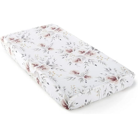 UPC: 0190945102027 | Levtex Baby – Adeline Diaper Changing Pad Cover – Fits Most Standard Changing Pads – large clusters of floral bouquets in shades of blush and grey on white – Nursery Accessories – Plush