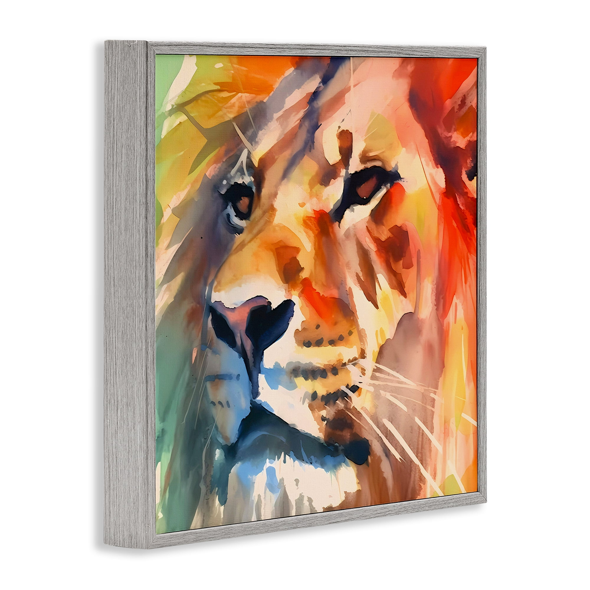 Stupell Industries Strong Lion Gaze Animals & Insects Painting Gray Framed Art Print Wall Art, 12 x 12