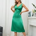 thumbnail image 6 of Women's Satin Dress Sexy Sleeveless Bodycon Midi Dress Solid V Neck Slip Party Dress for Cocktail Beach Evening, 6 of 7