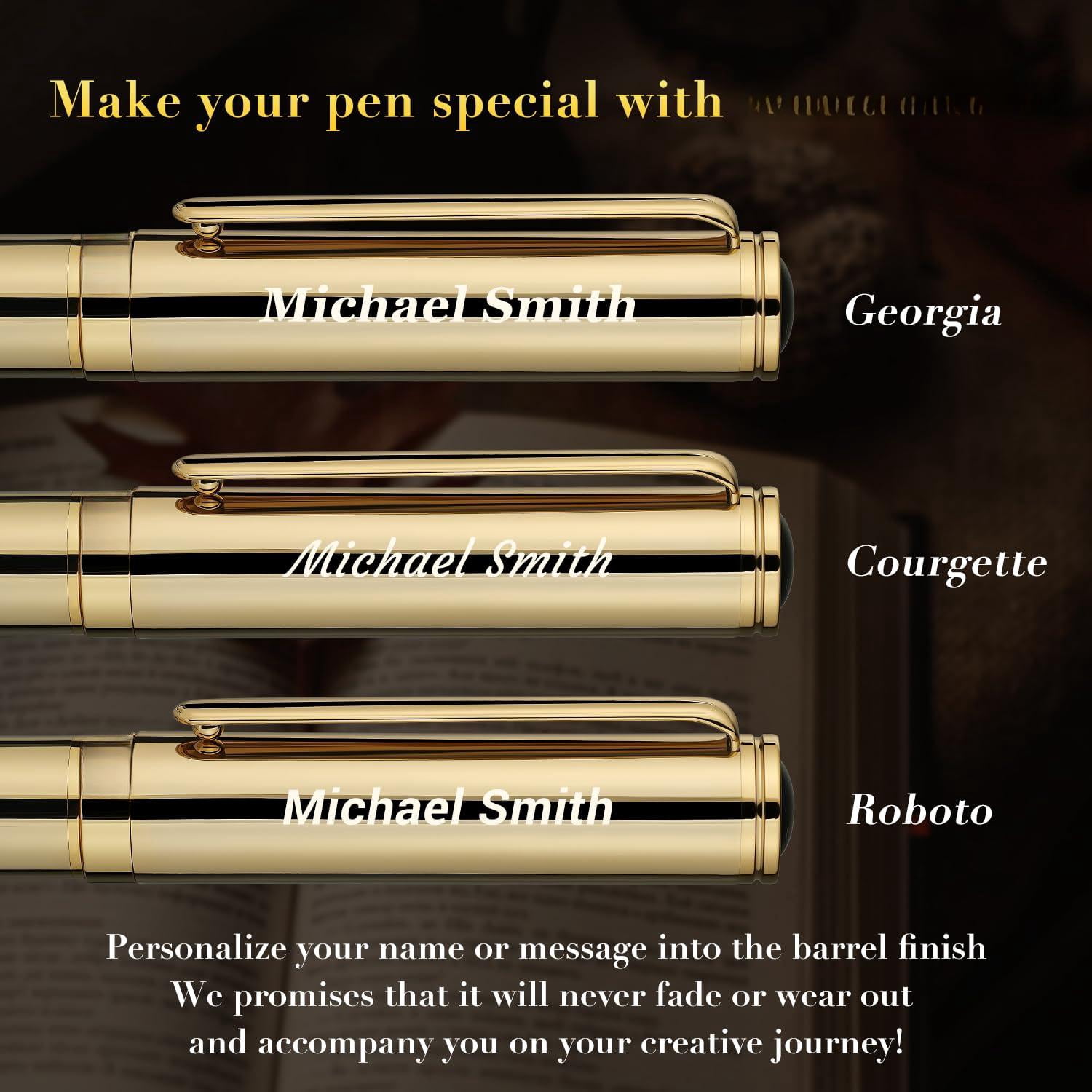 Personalized Gel Pen  Stunning Luxury Pens With Finish Black Ink Refill Executive Gift Set For Family & Friends Writing Fancy Office Retractable Graduation Nice Designer