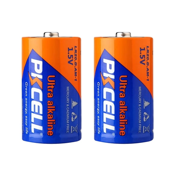 PKCELL D Size LR20 1.5V Alkaline Battery, 2Pcs Flashlights and Toys Batteries