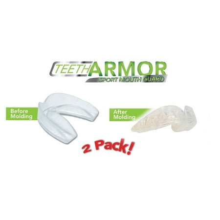 Custom Mouth Guards Teeth Armor Professional Sport Mouth Guards- 2 Pack - No BPA - Safe Clear Color - No Color Additive - Athletic Teeth Mouth Guards - Fit Any Mouth Size - Custom Fit - Free carrying case included ()