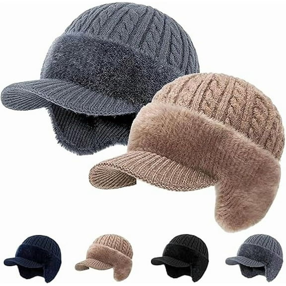 Trapper Blocking Knitted Hats Winter Cozy Head Beanie Hats with Brim and Ear Flaps Stocking Caps