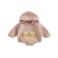 thumbnail image 1 of Baby Girls Boys Spring Autumn Hooded Romper Long Sleeve Contrast Color Romper with One Pocket, 1 of 9