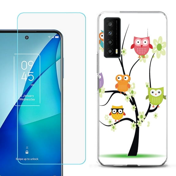 Slim-Fit Gel TPU Phone Case for TCL Stylus 5G, with Tempered Glass Screen Protector, by OneToughShield ® - Tree Owl